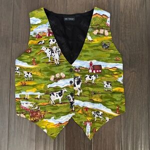 Vintage Made in USA Whimsical Farm Cow Print Cotton Vest Size Large UNISEX
